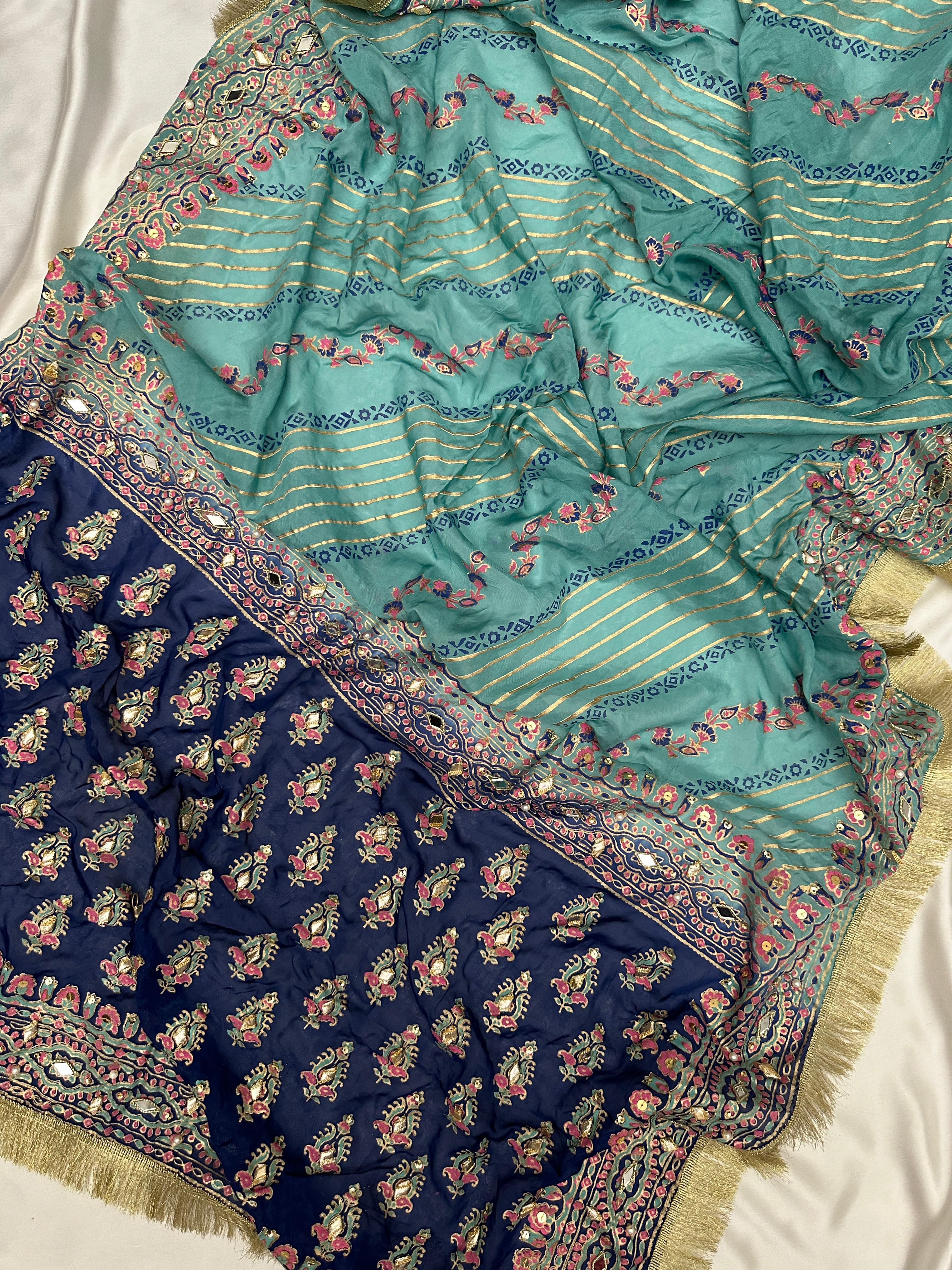 Aqua – Hand Embellished Raw Silk Ensemble
