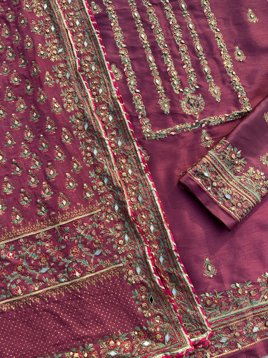 Plum Dusk – Embellished Grace in Raw Silk