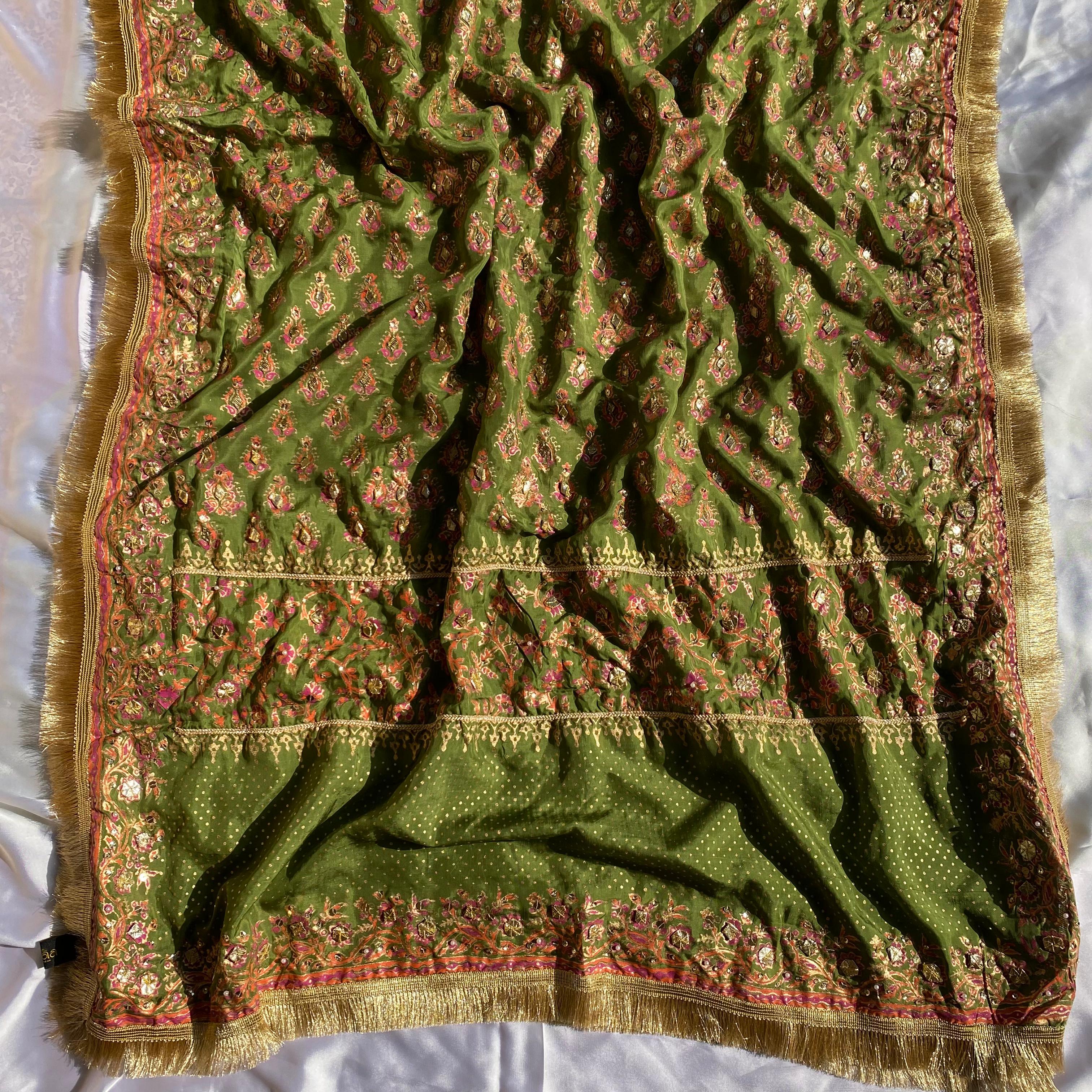 Olive Heirloom – Embellished Grace in Raw Silk