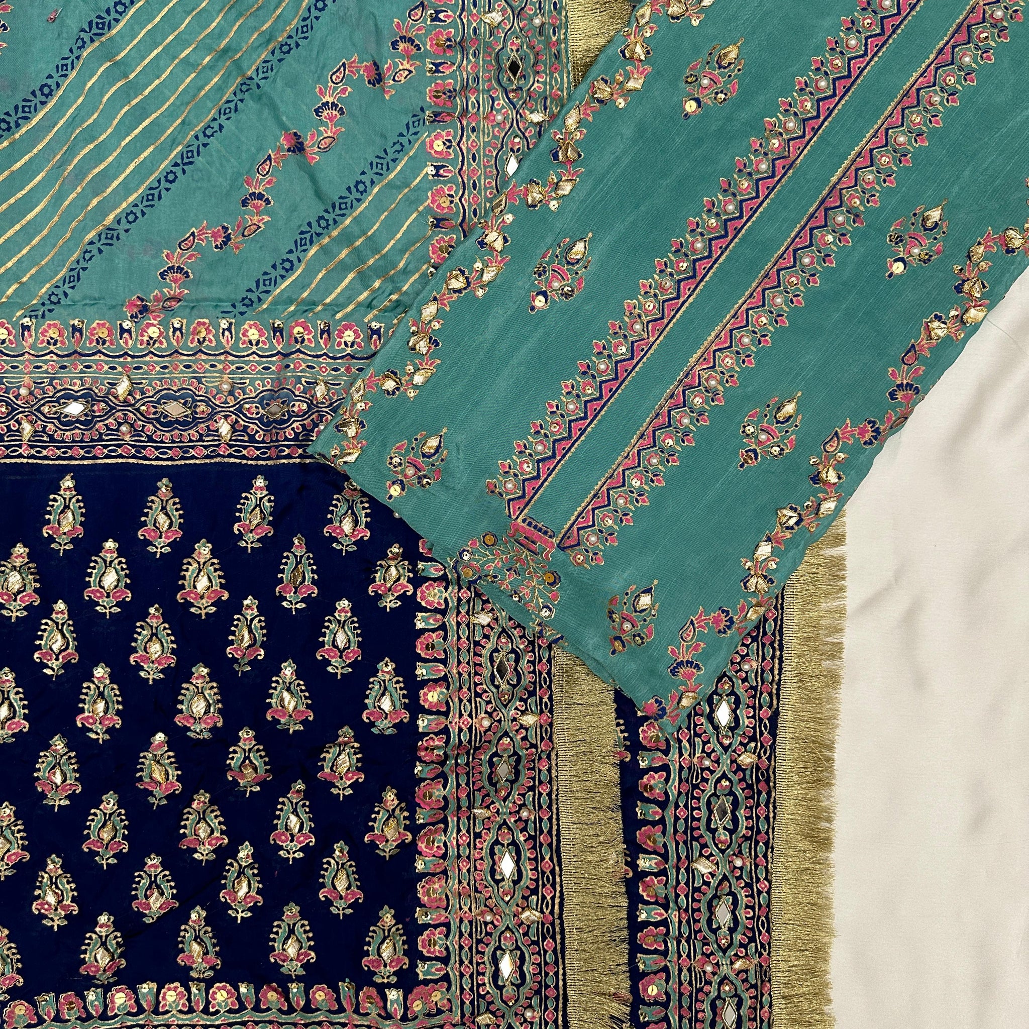 Aqua – Hand Embellished Raw Silk Ensemble