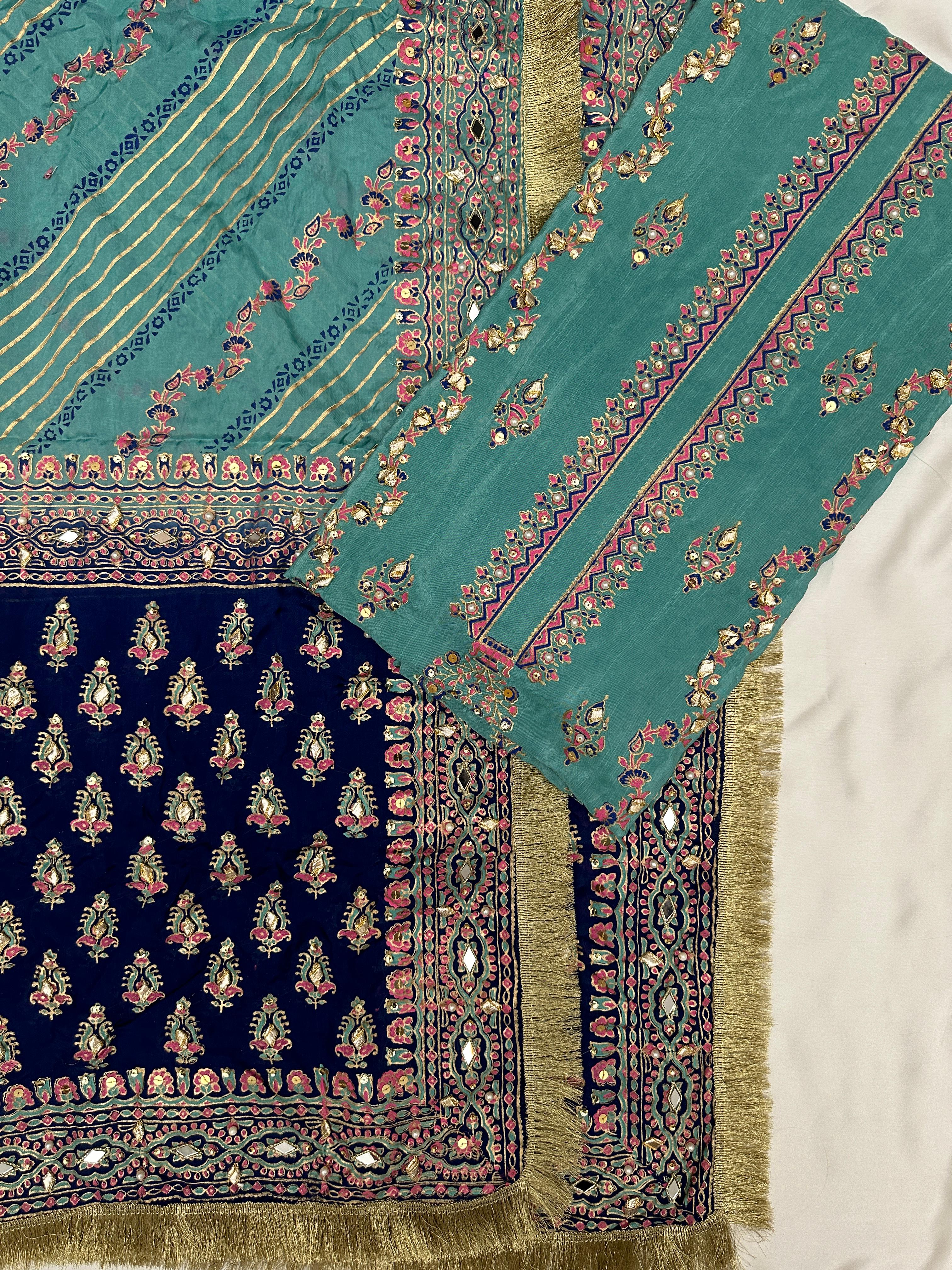 Aqua – Hand Embellished Raw Silk Ensemble