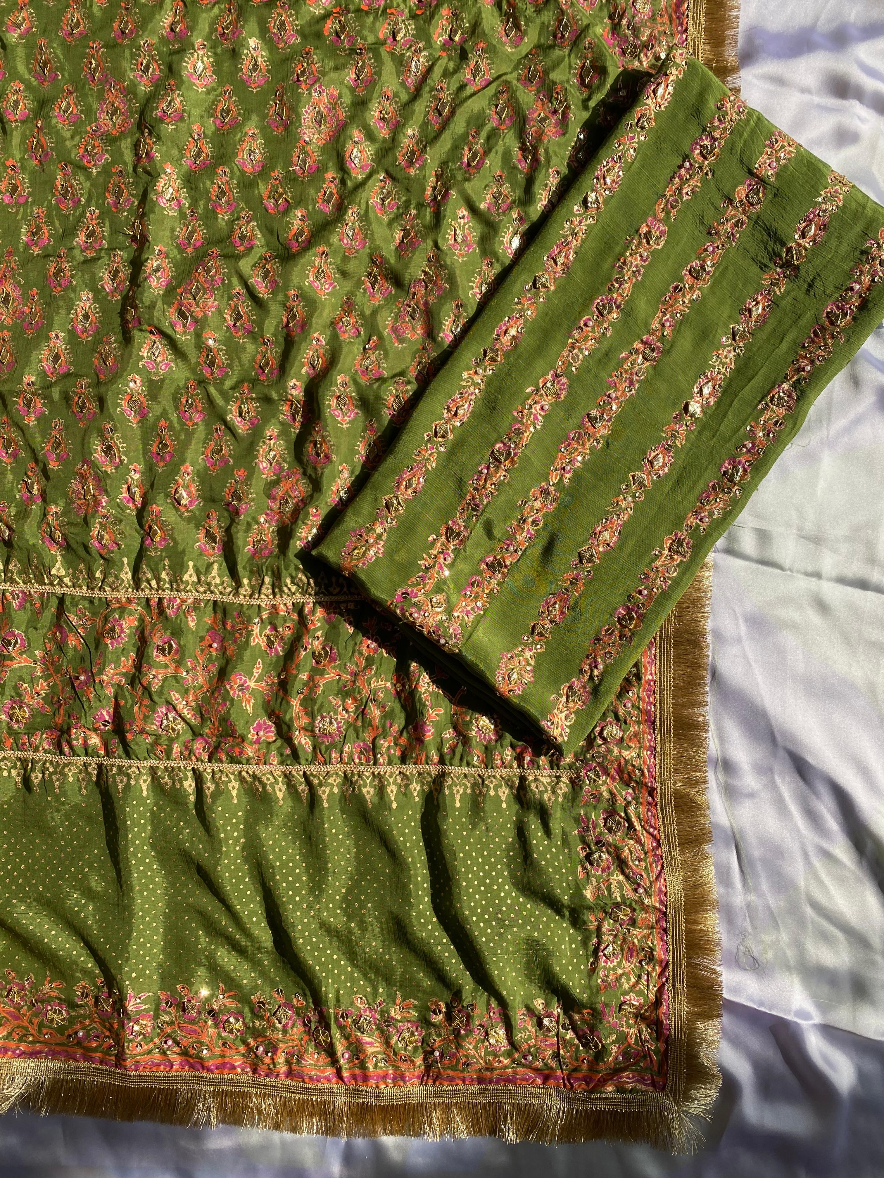Olive Heirloom – Embellished Grace in Raw Silk