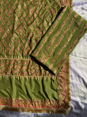 Olive Heirloom – Embellished Grace in Raw Silk