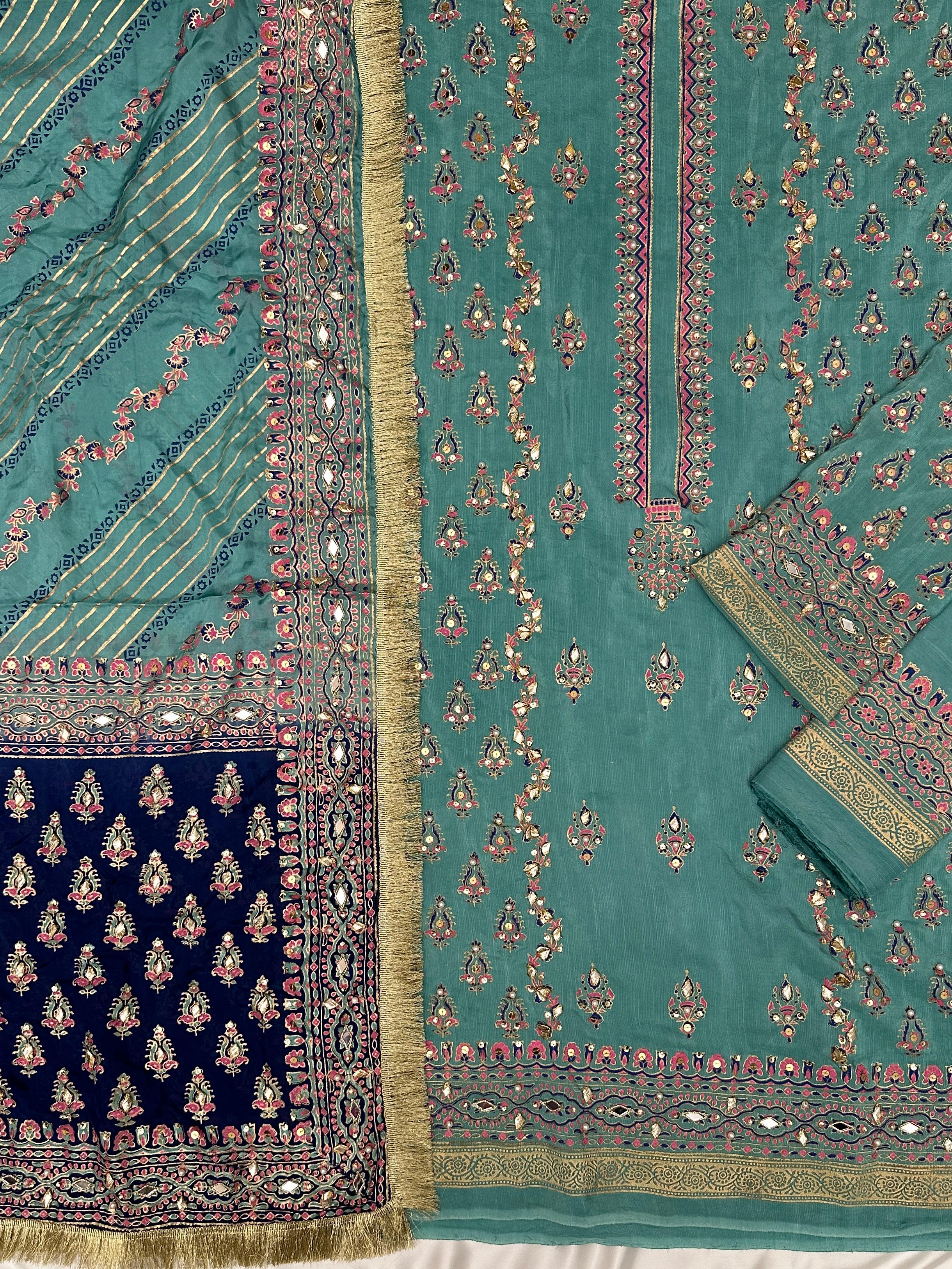 Aqua – Hand Embellished Raw Silk Ensemble