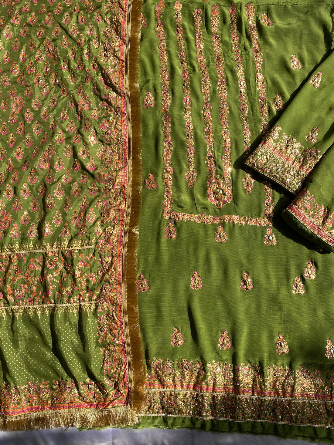 Olive Heirloom – Embellished Grace in Raw Silk