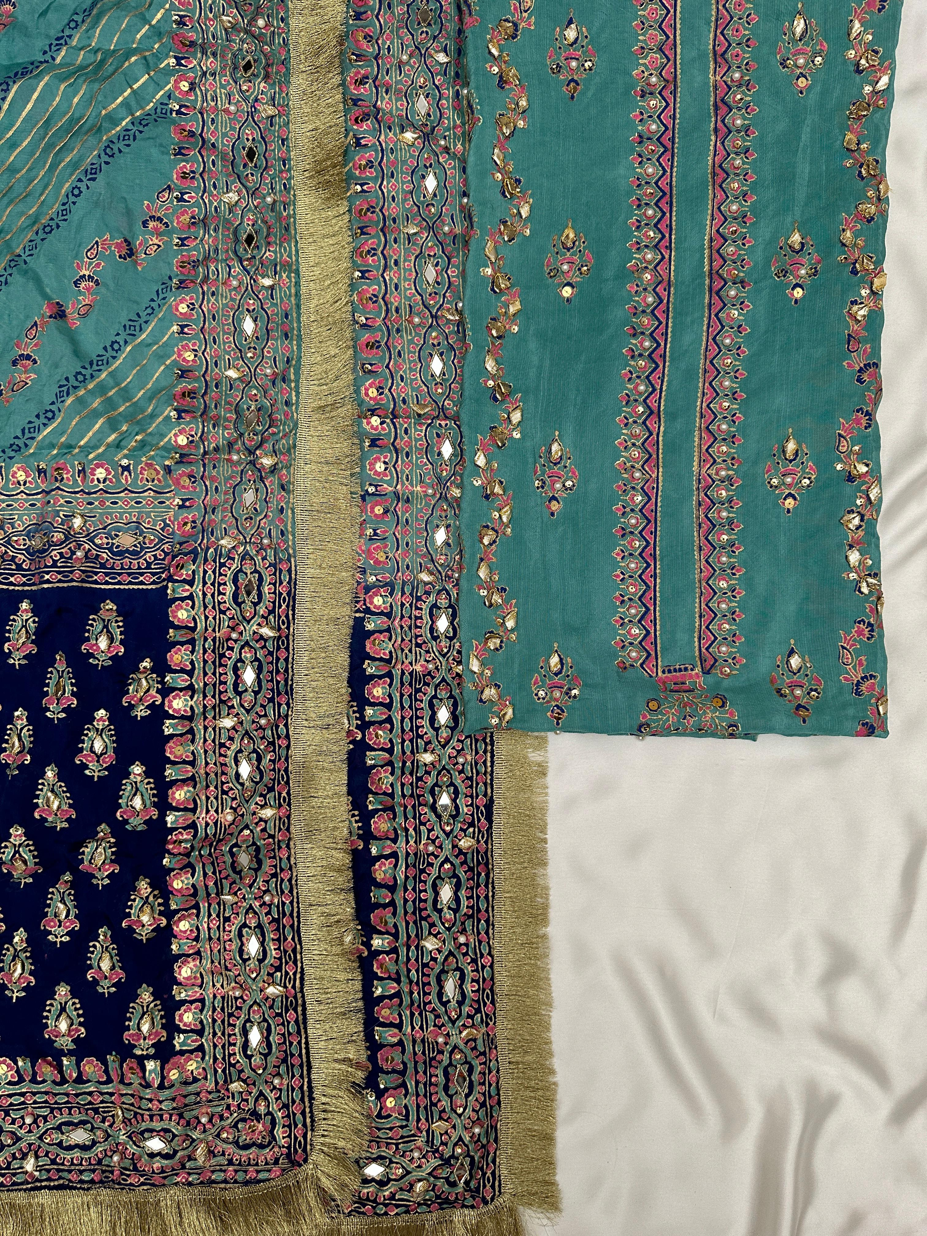 Aqua – Hand Embellished Raw Silk Ensemble