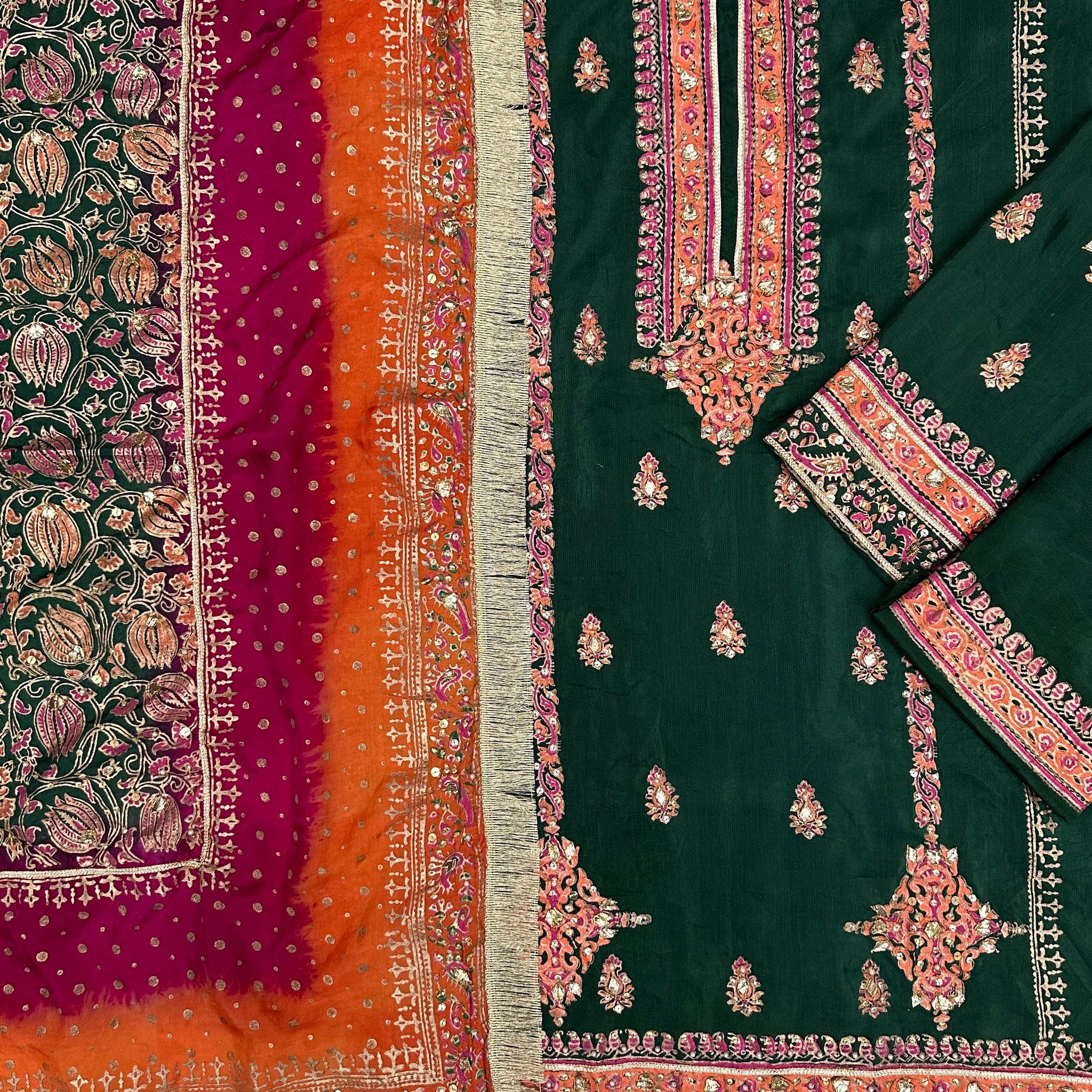 Forest Bloom – Embellished Elegance in Raw Silk