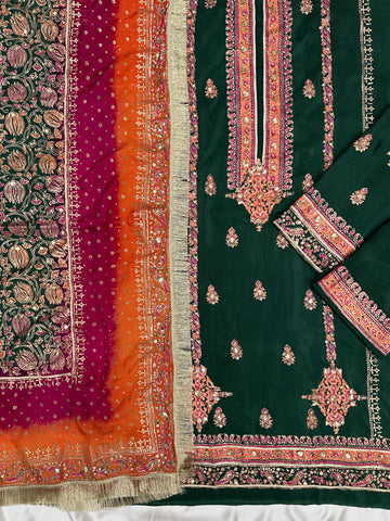 Forest Bloom – Embellished Elegance in Raw Silk
