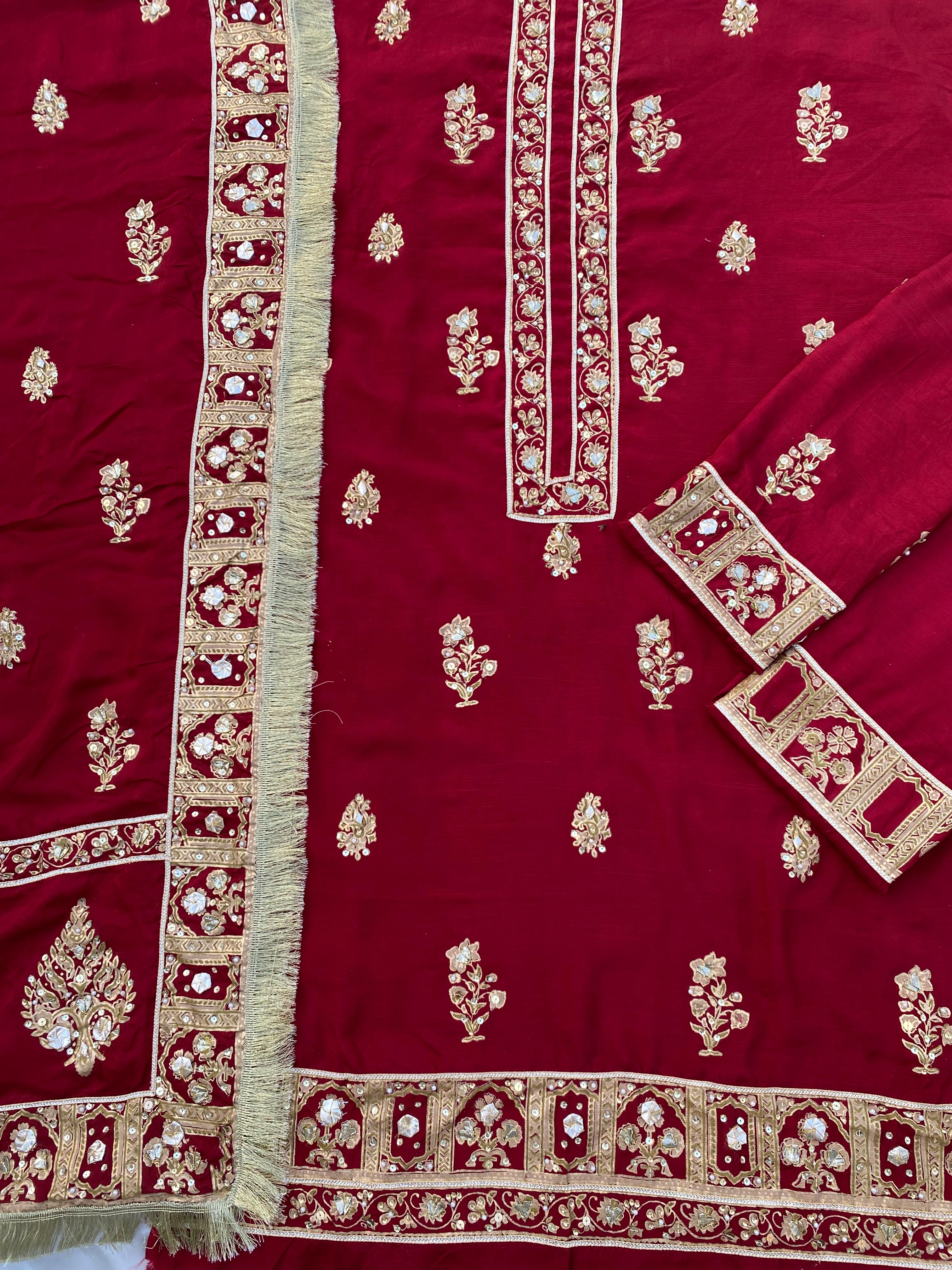 Crimson Zewar – Embellished Raw Silk Set
