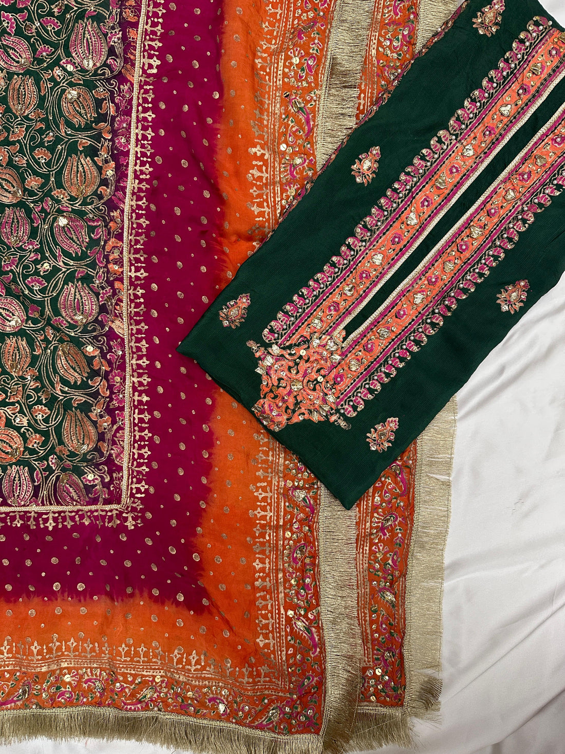 Forest Bloom – Embellished Elegance in Raw Silk