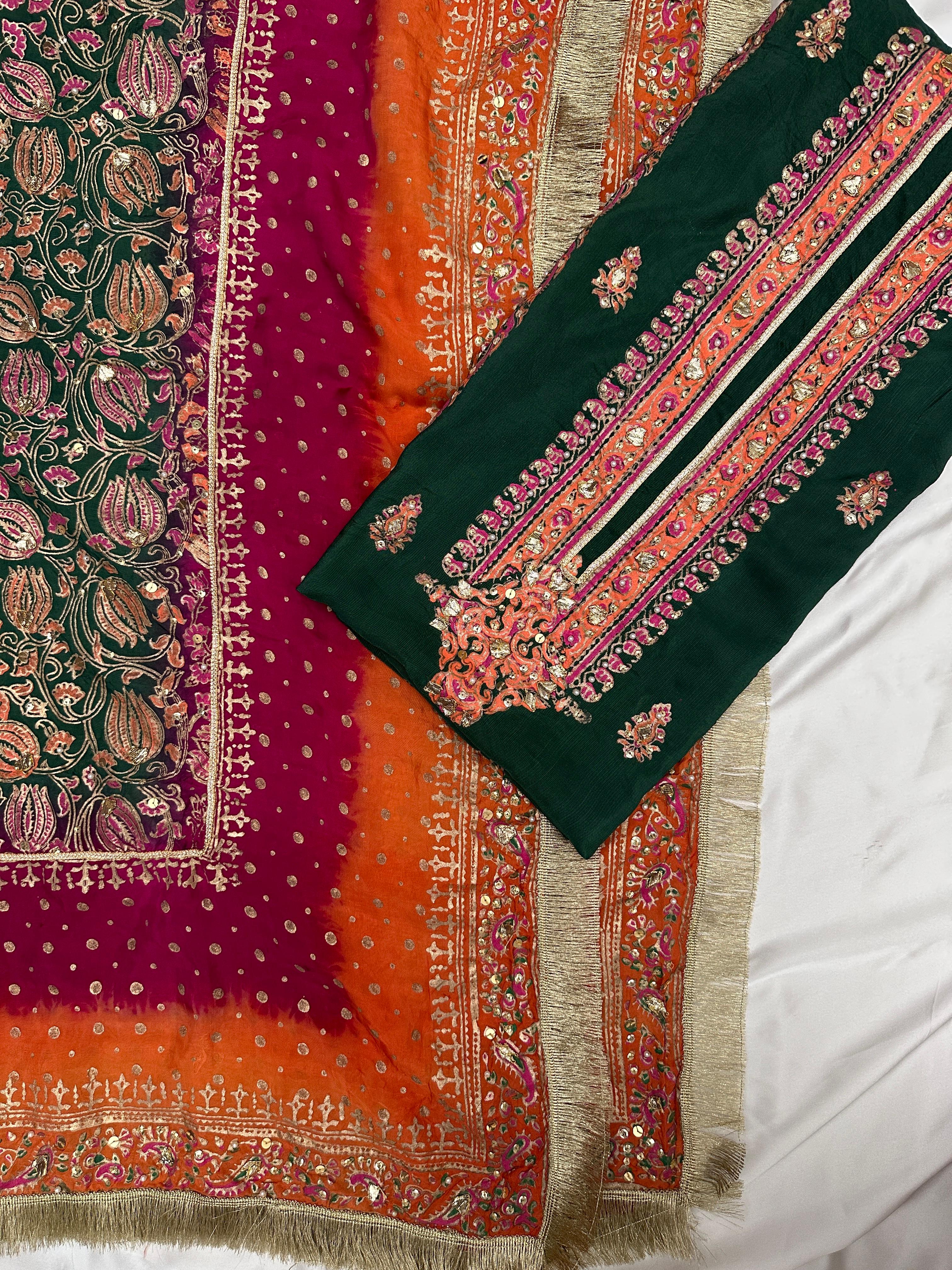 Forest Bloom – Embellished Elegance in Raw Silk