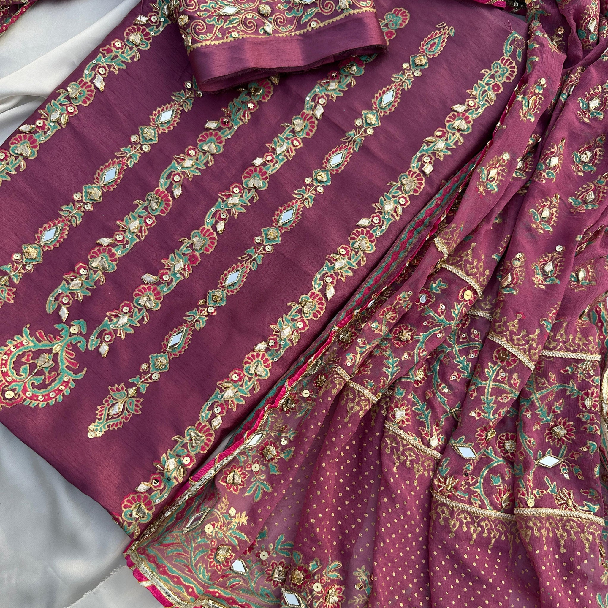 Plum Dusk – Embellished Grace in Raw Silk