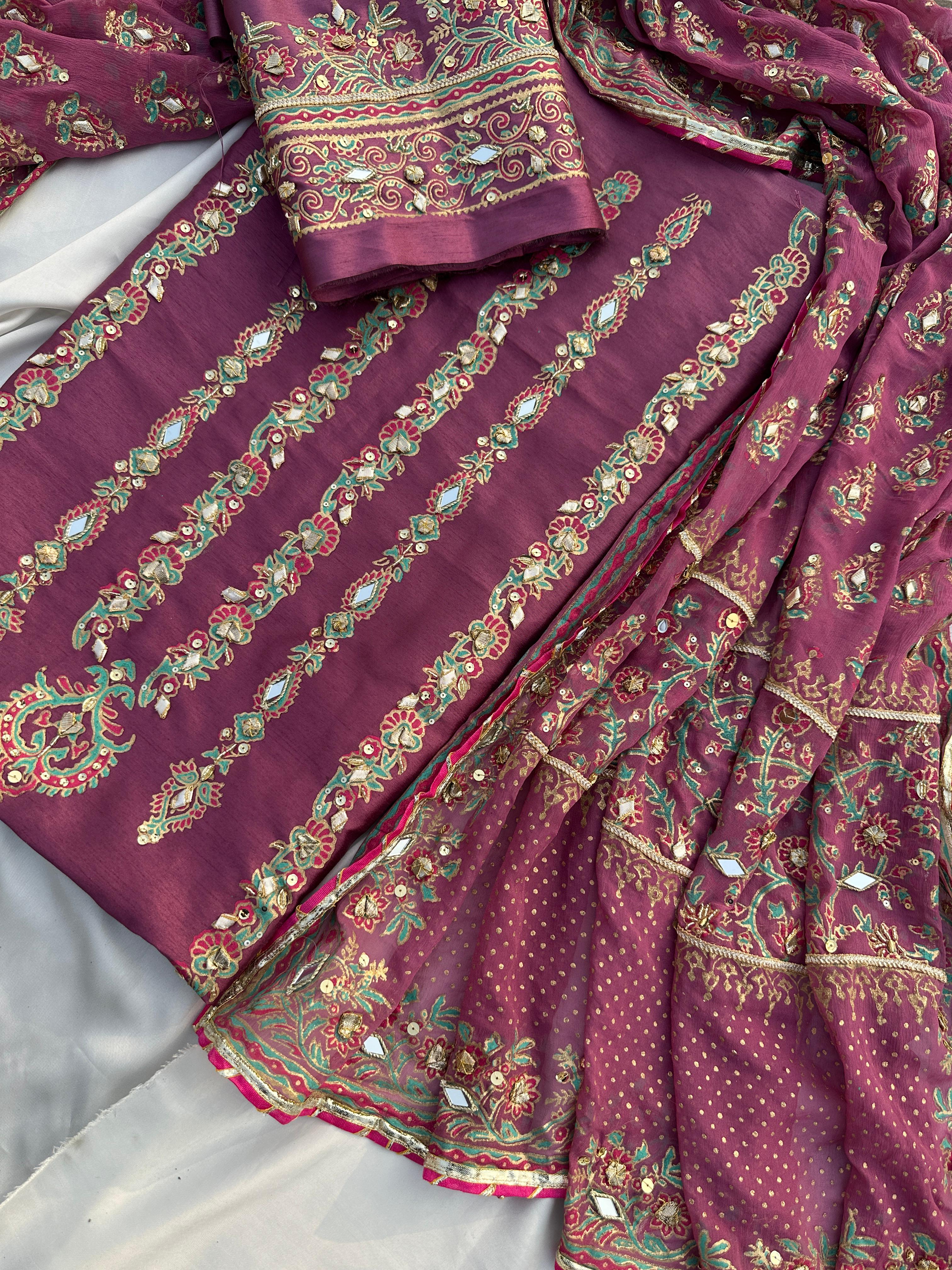 Plum Dusk – Embellished Grace in Raw Silk