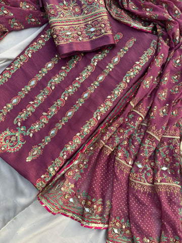 Plum Dusk – Embellished Grace in Raw Silk