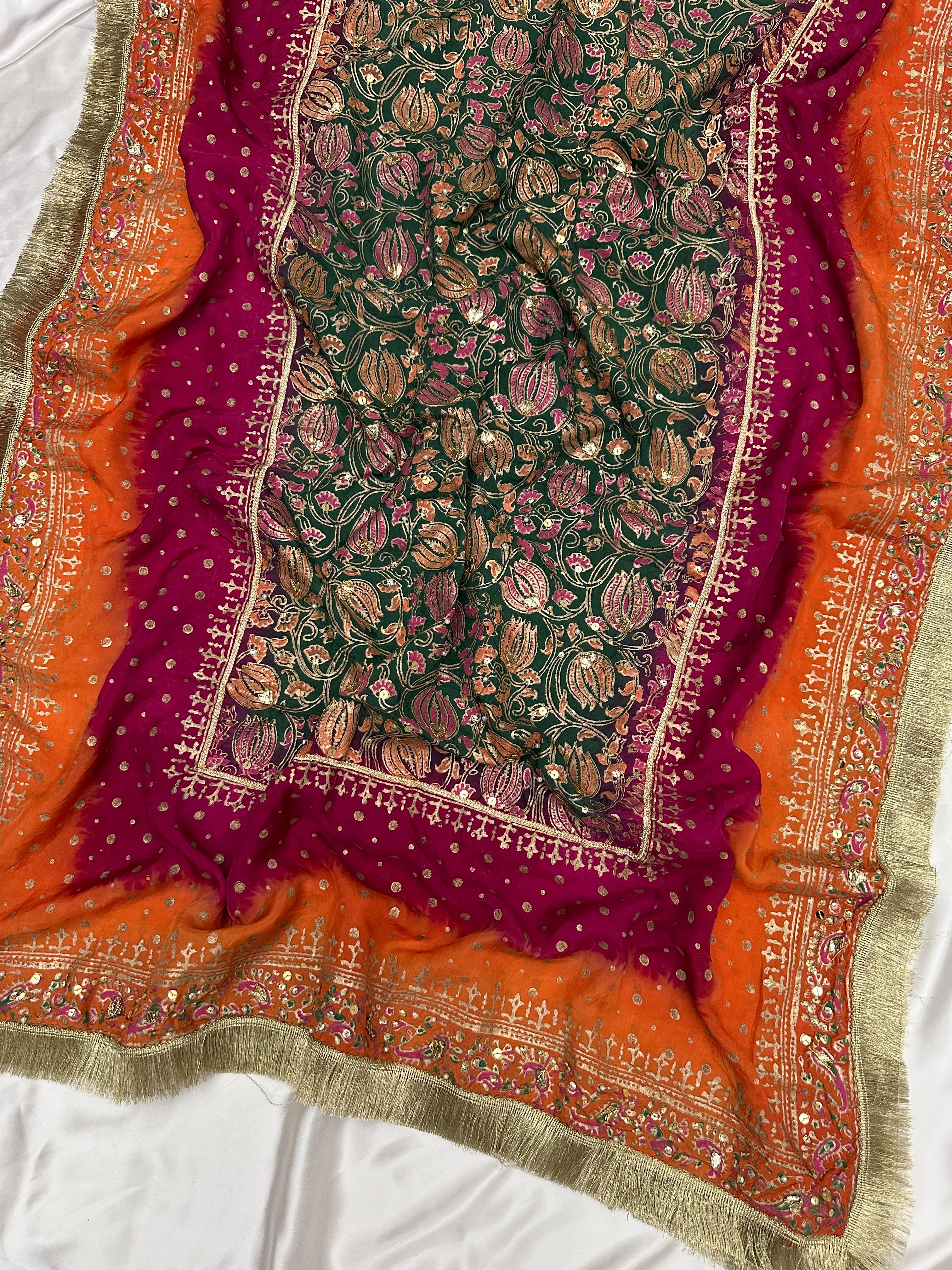 Forest Bloom – Embellished Elegance in Raw Silk