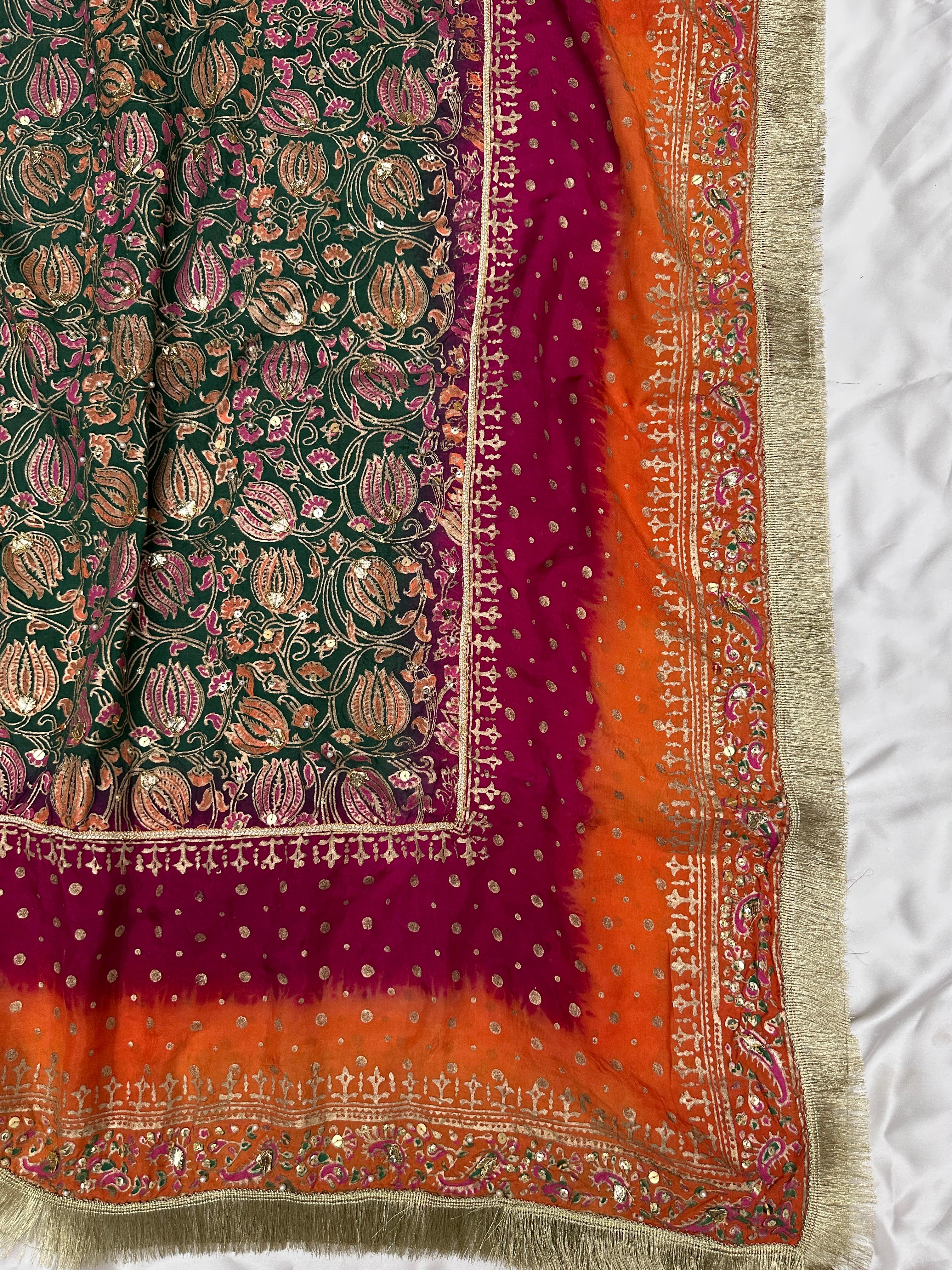 Forest Bloom – Embellished Elegance in Raw Silk