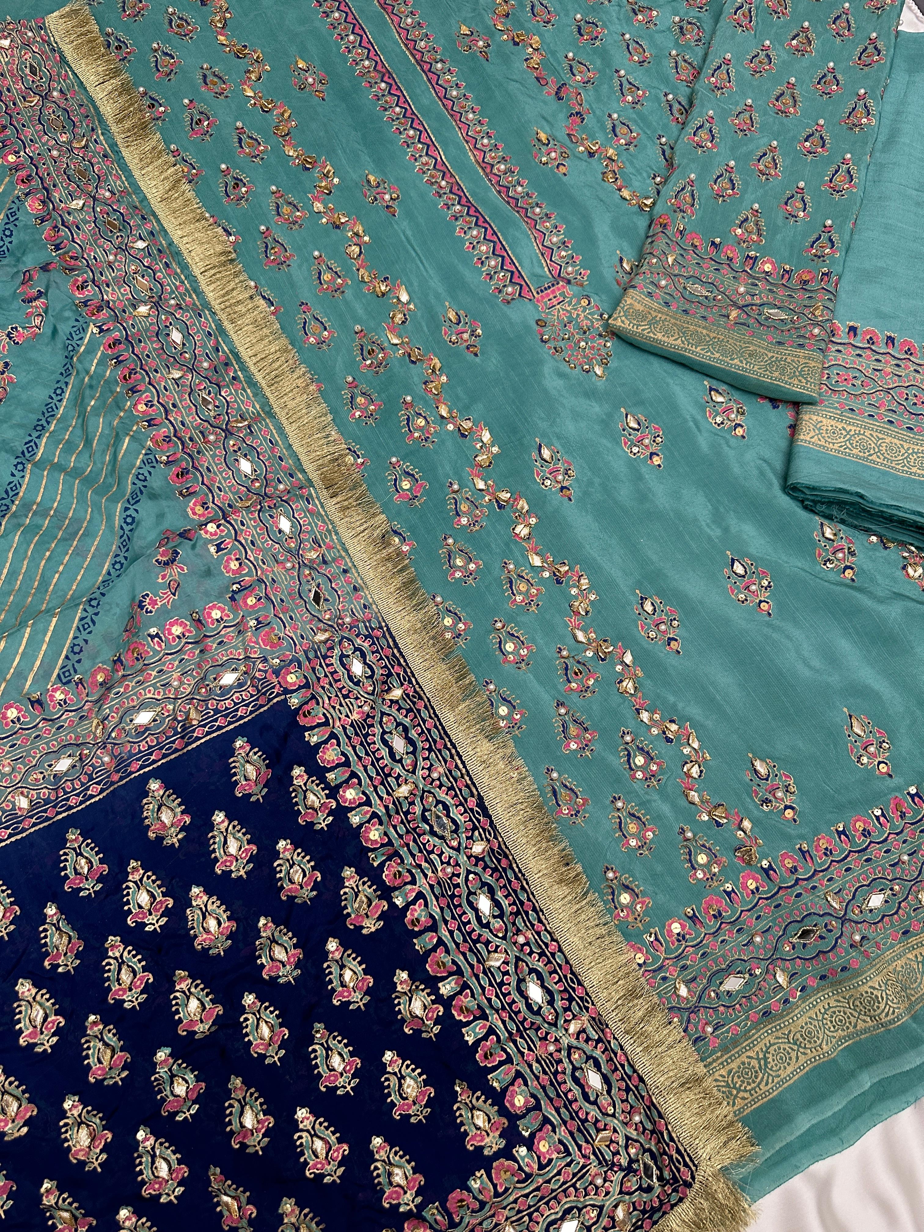 Aqua – Hand Embellished Raw Silk Ensemble