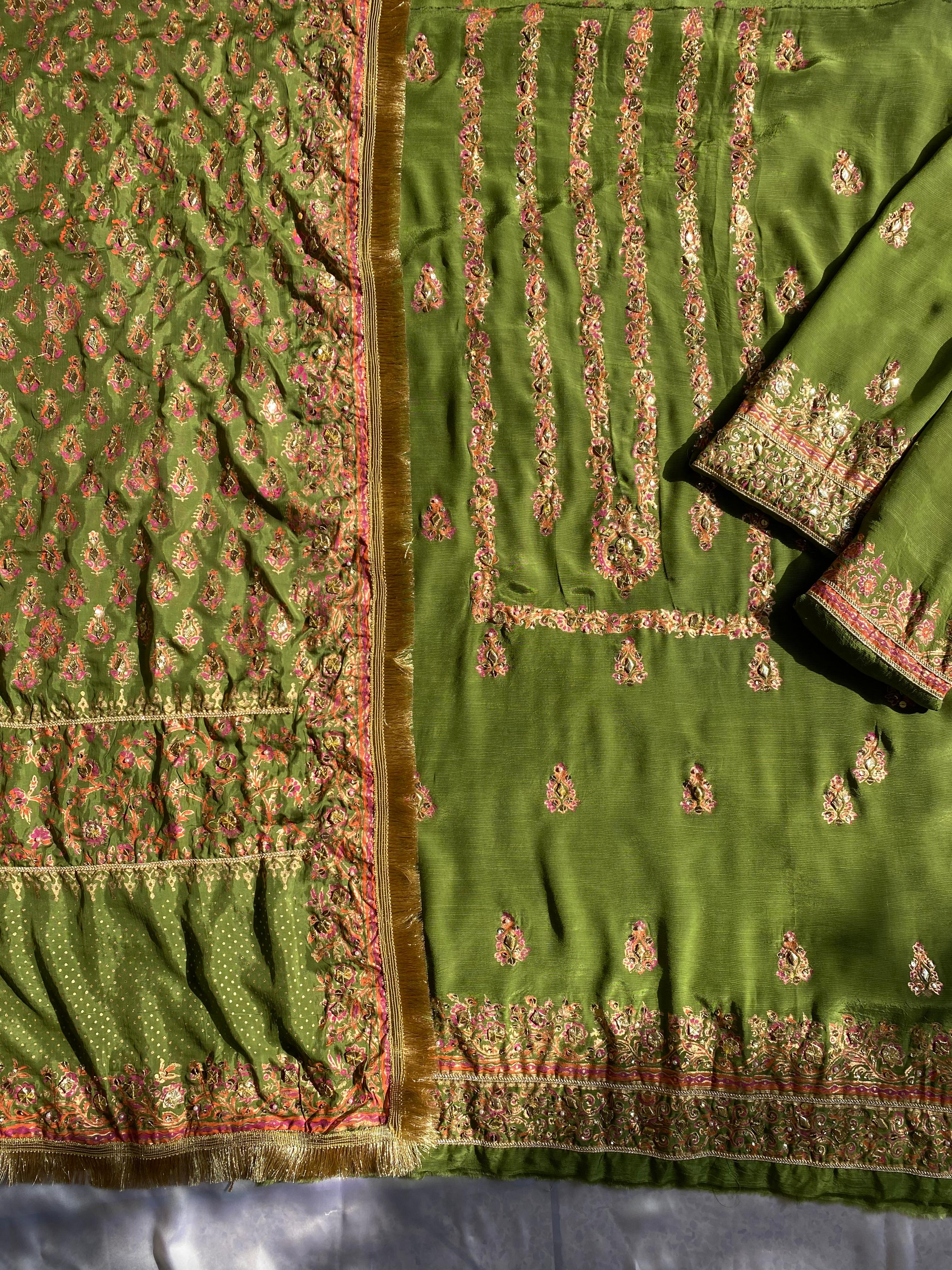 Olive Heirloom – Embellished Grace in Raw Silk