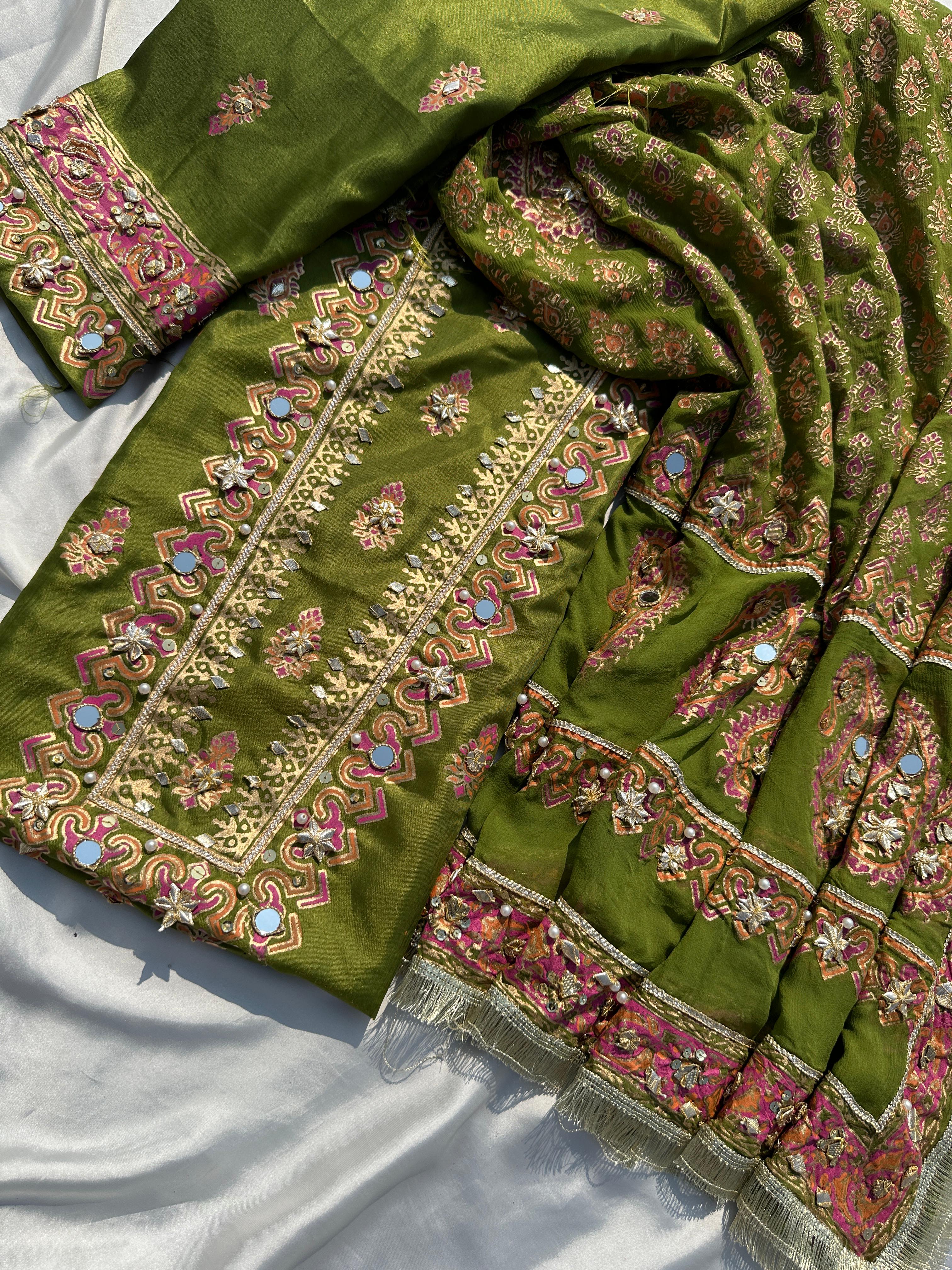 Olive Bloom Handcrafted Elegance in Raw Silk
