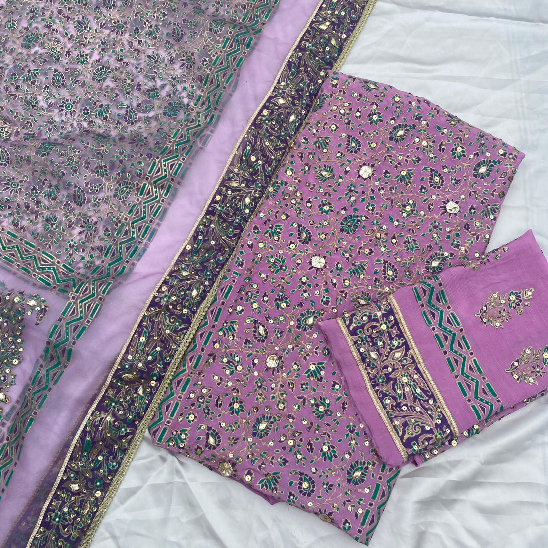Lavender Noori – Embellished Raw Silk Set