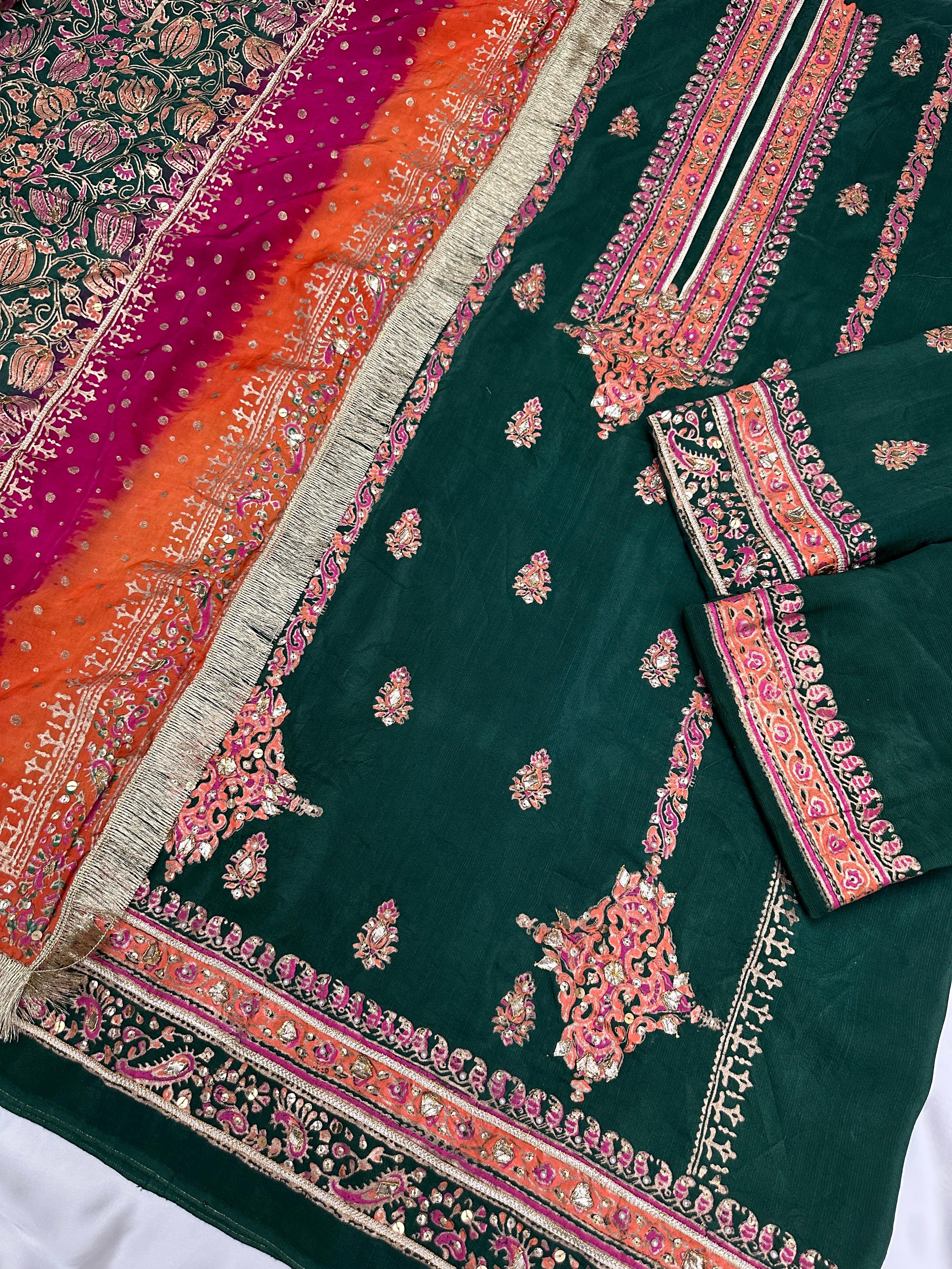 Forest Bloom – Embellished Elegance in Raw Silk