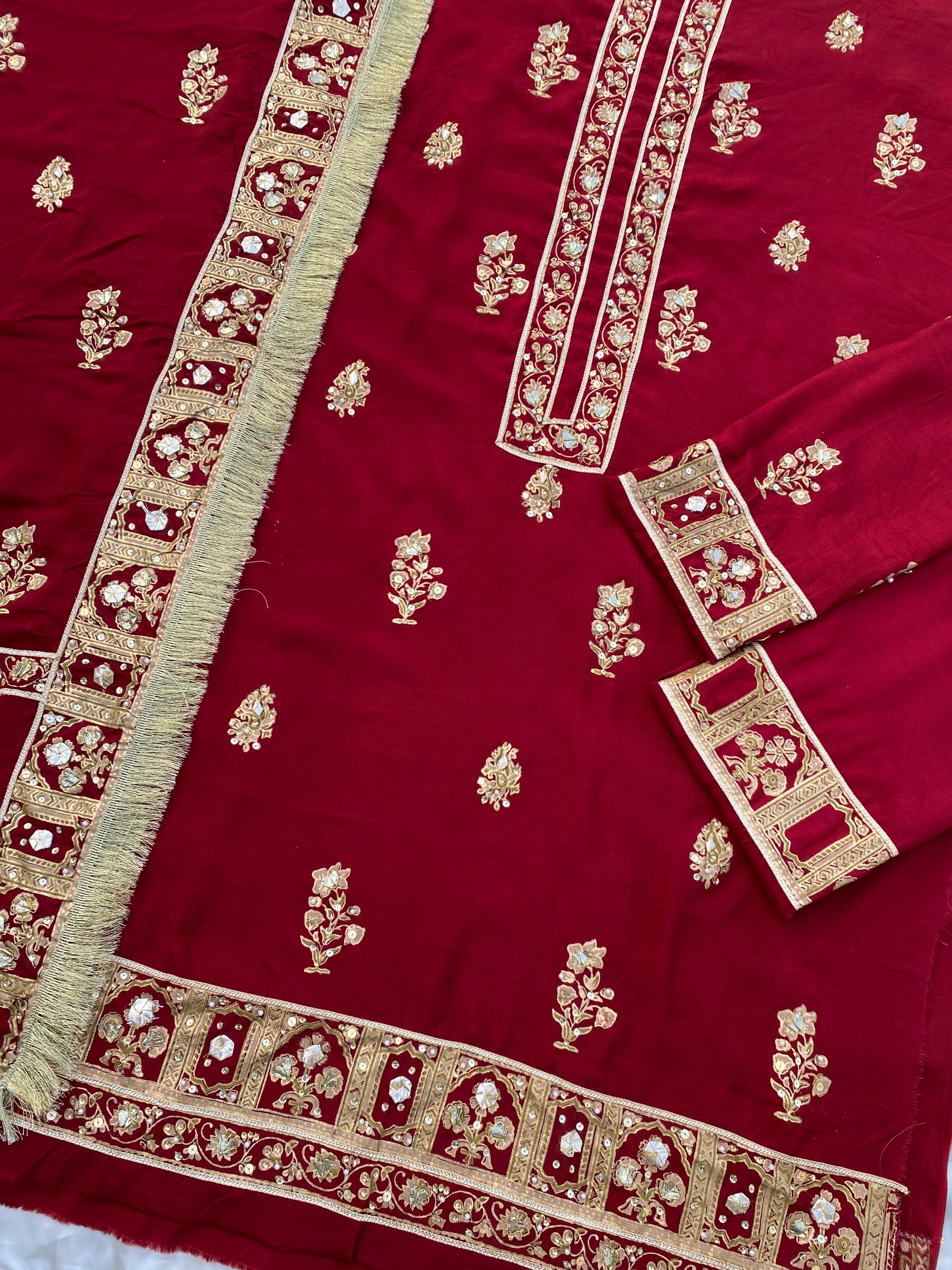 Crimson Zewar – Embellished Raw Silk Set