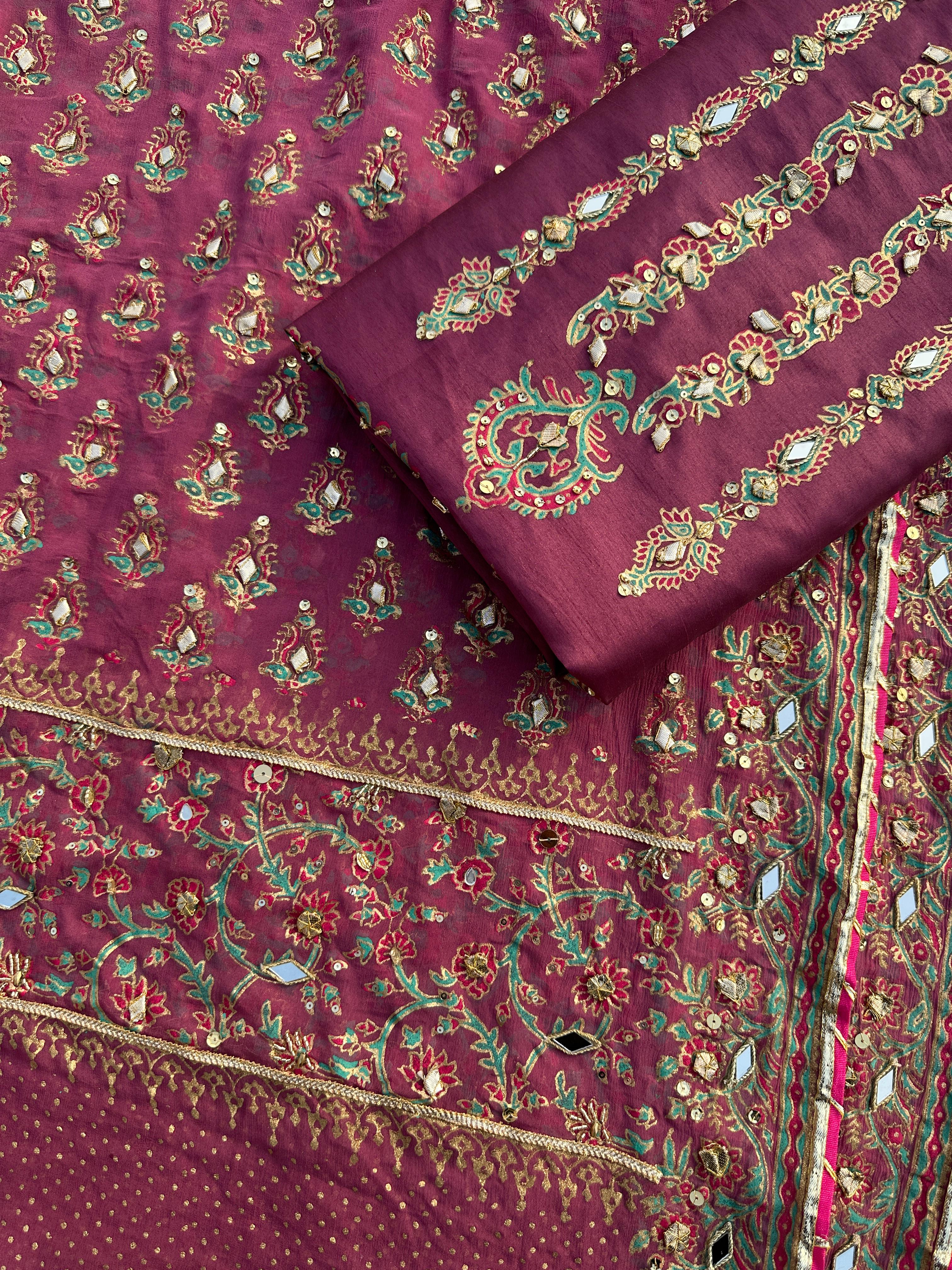 Plum Dusk – Embellished Grace in Raw Silk