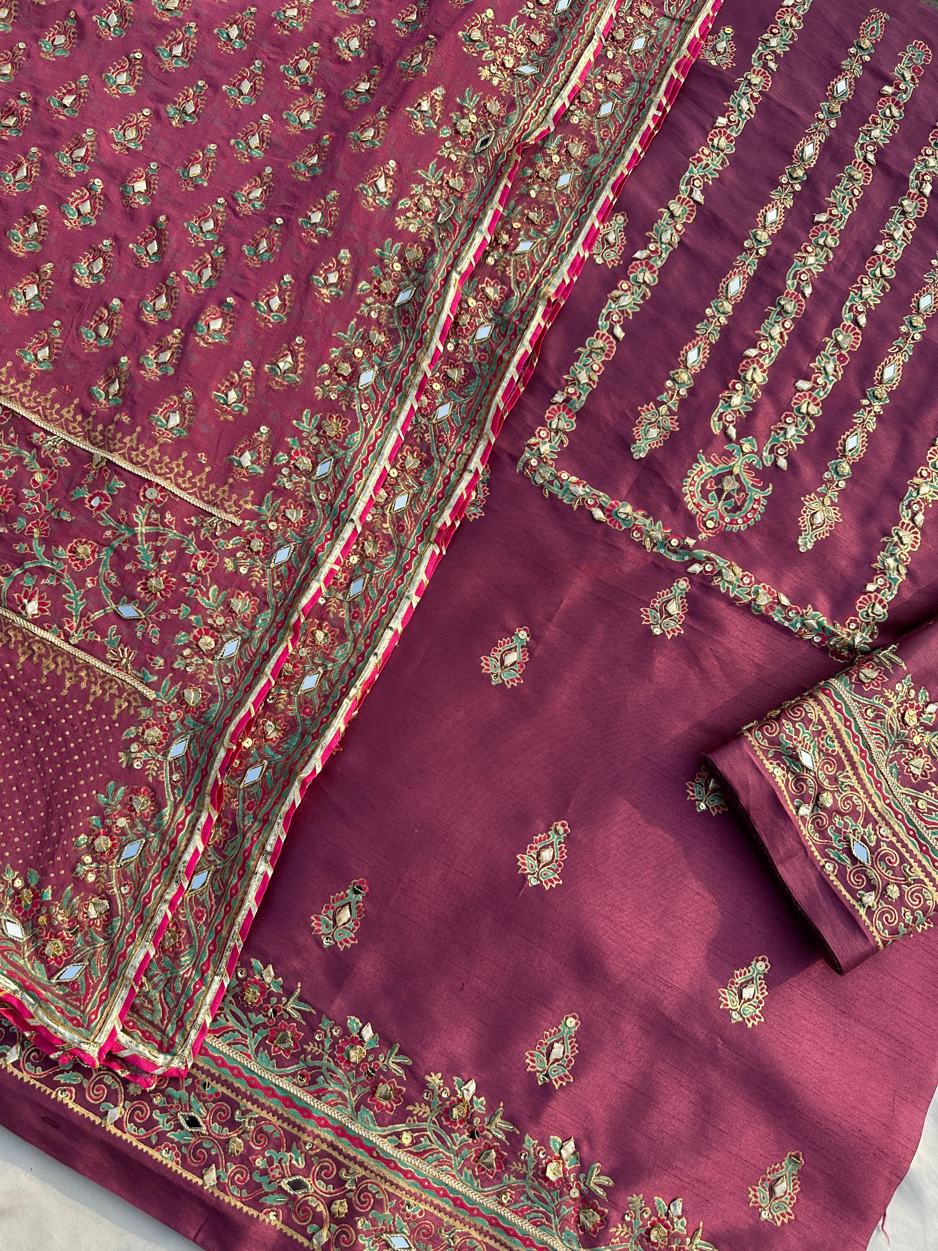 Plum Dusk – Embellished Grace in Raw Silk