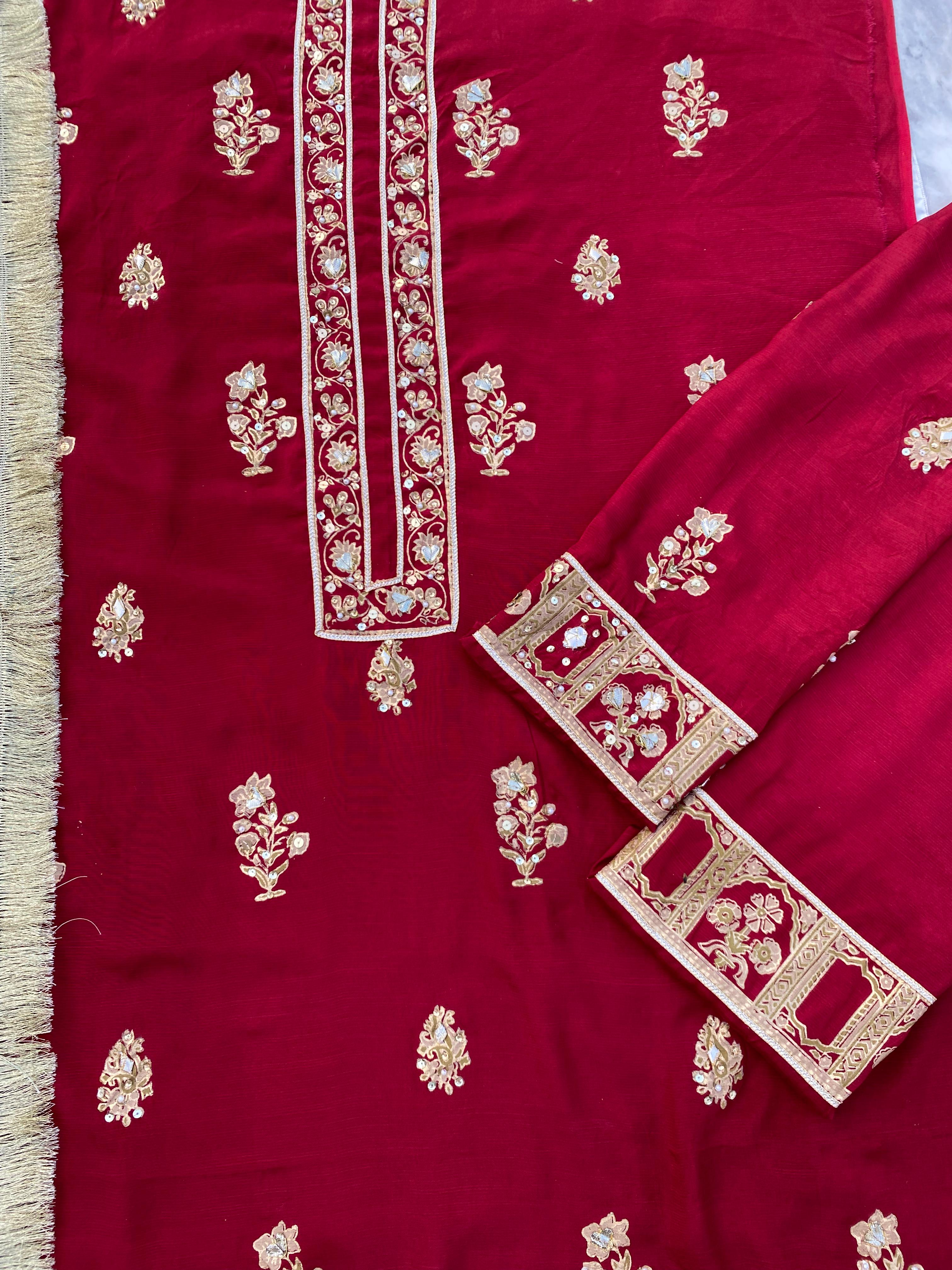Crimson Zewar – Embellished Raw Silk Set