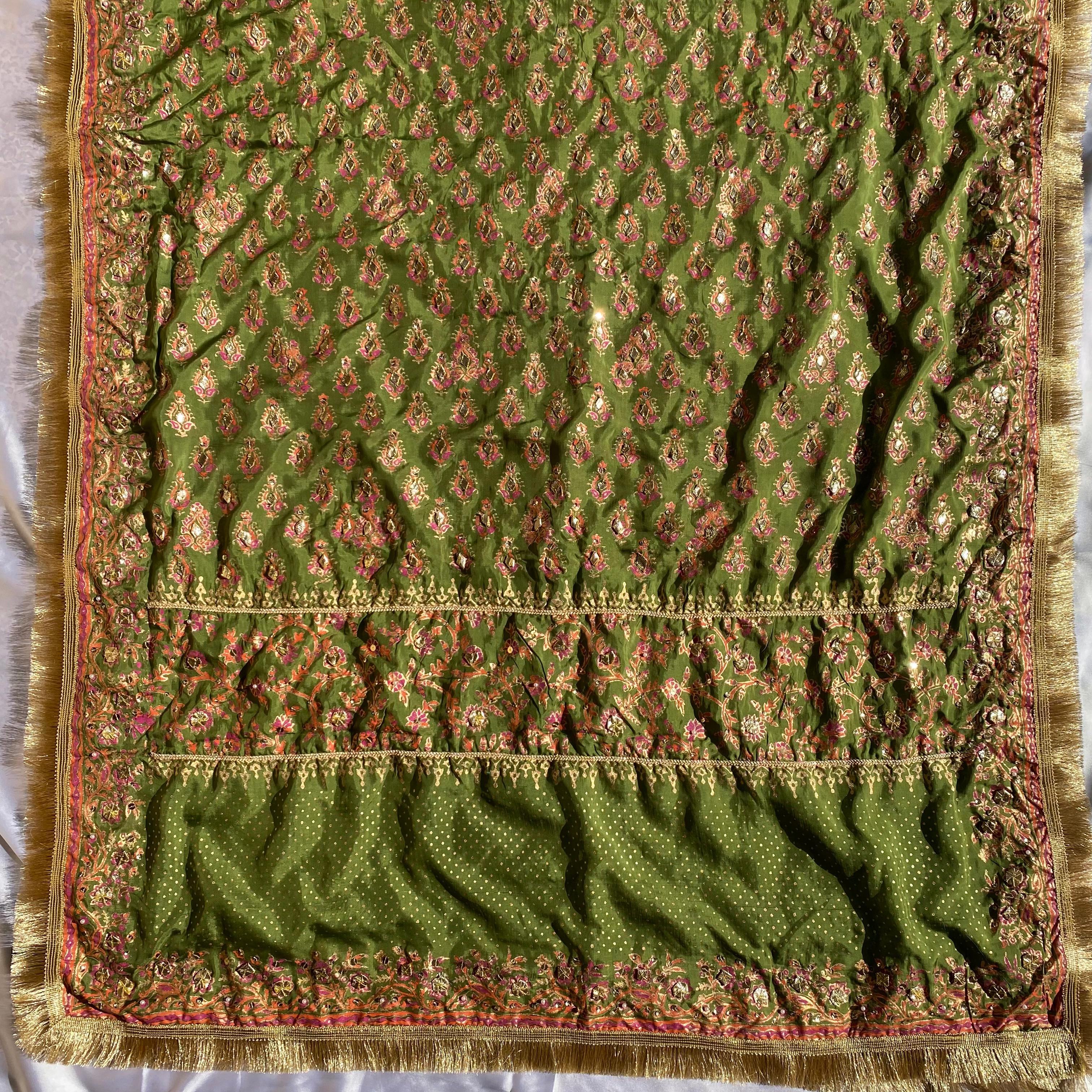 Olive Heirloom – Embellished Grace in Raw Silk