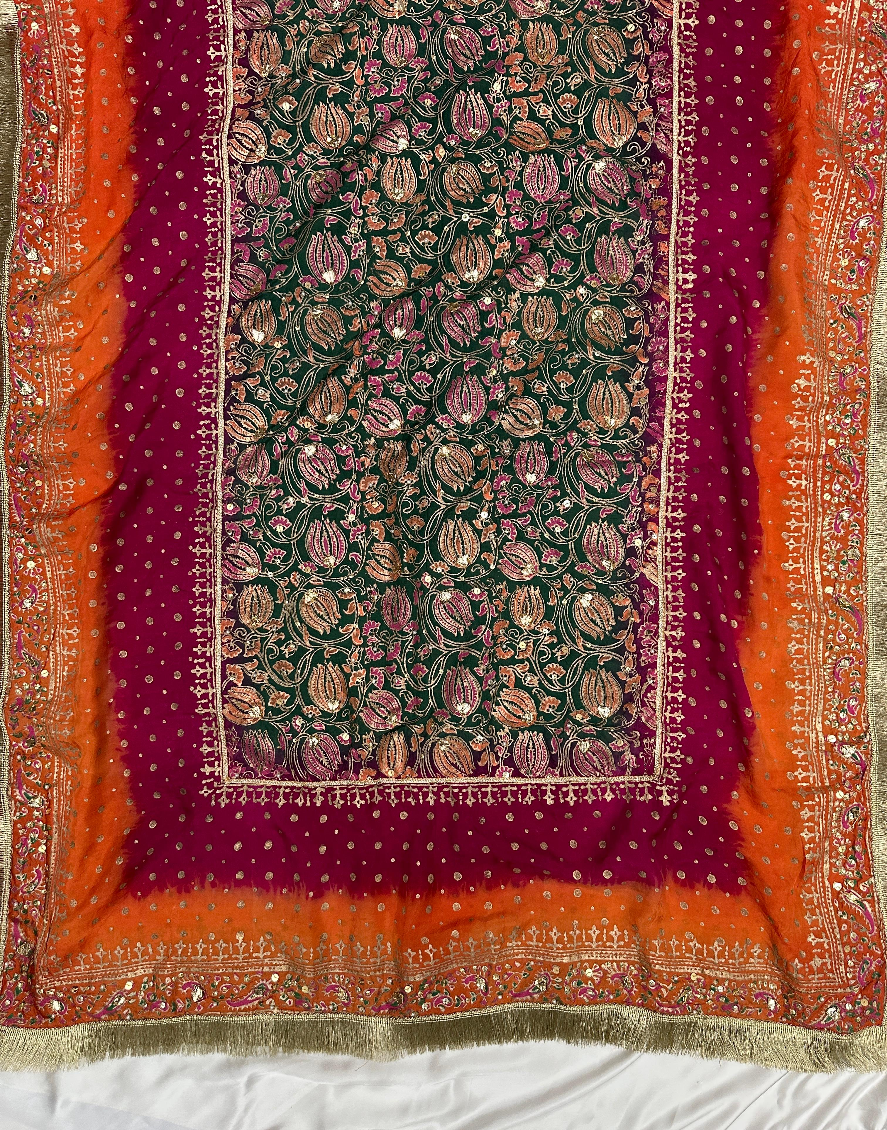 Forest Bloom – Embellished Elegance in Raw Silk